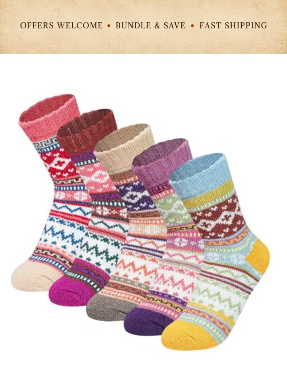 Wool Blend Calf Socks 5 Pairs Warm Soft Winter Crew Socks Gift Set